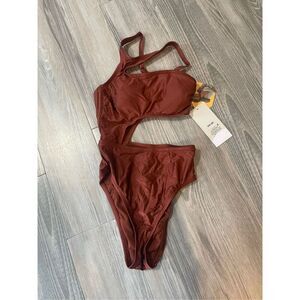 NWT FE NOEL one piece bronze colored asymmetrical swimsuit Size XXS